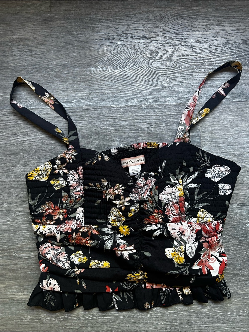 Band of Gypsies Floral and Black Smocked Crop Top - Boho Festival Large NWT